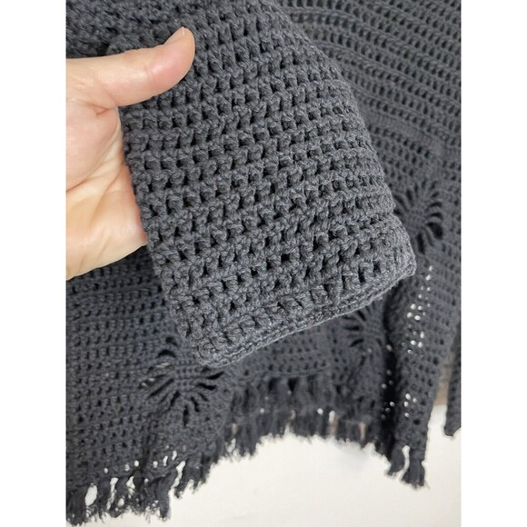 URCHIN MARK EISEN Knit Crochet long Sleeve Blouse Womens Large Black Fringe Top - Picture 5 of 7